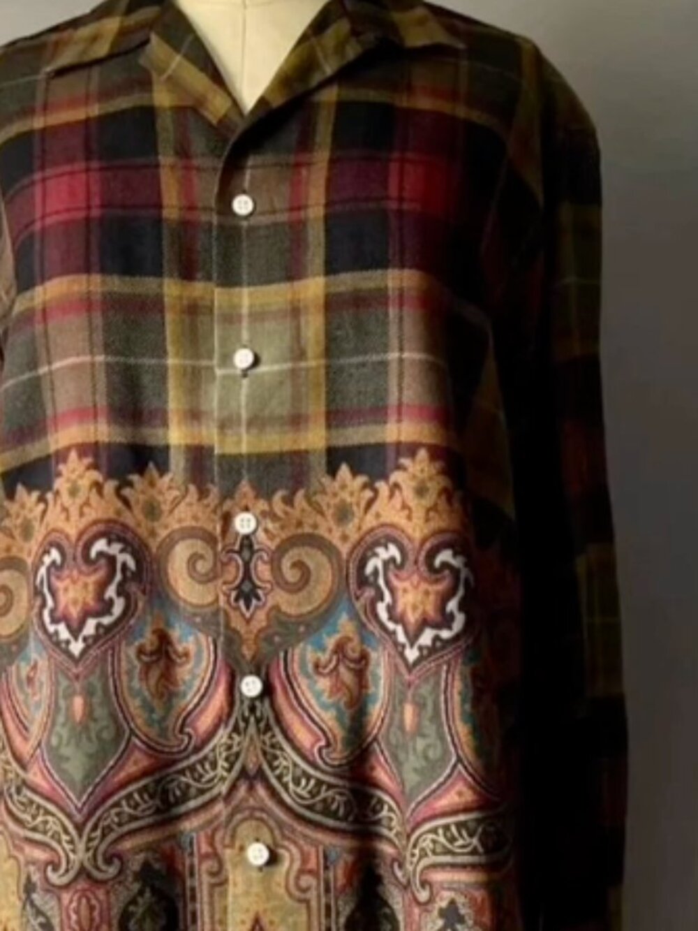 Rare! Vintage 80's Wool Plaid Paisley Button Down Top Blouse 6